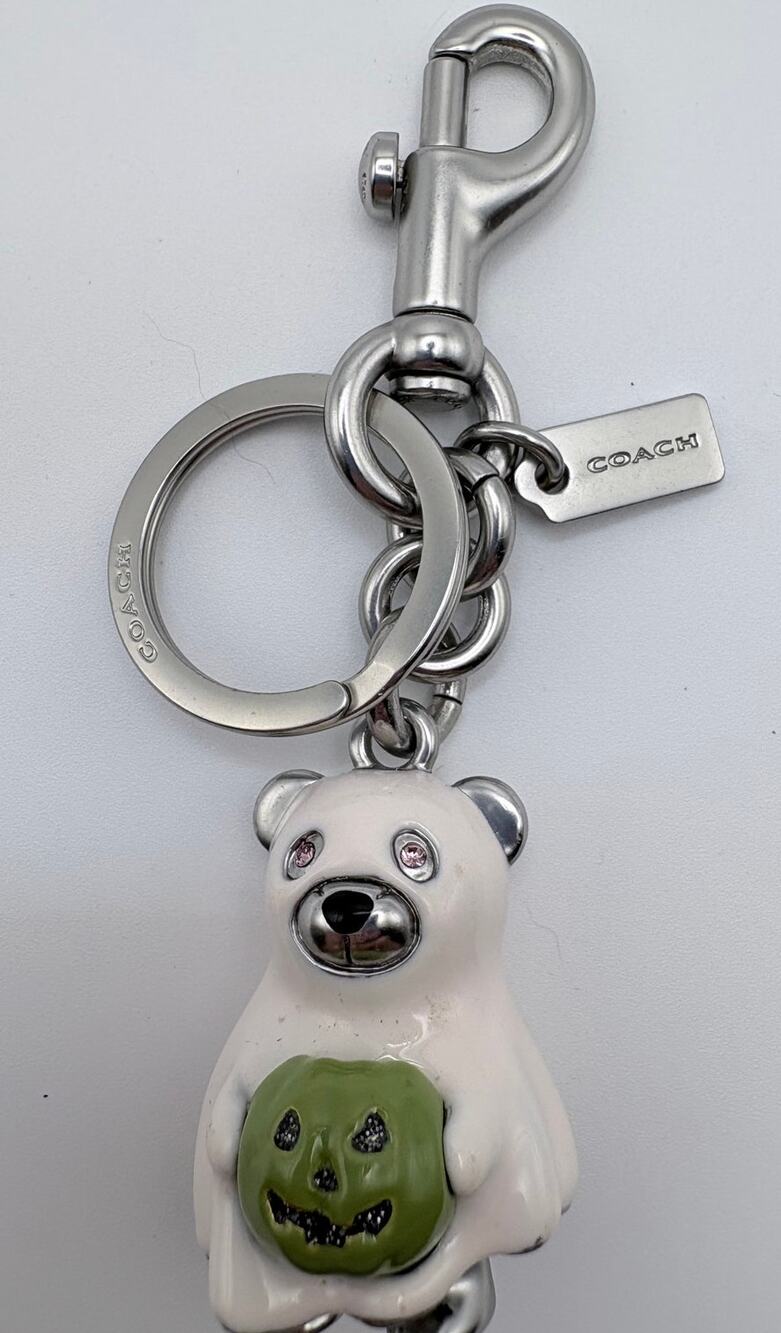 Coach Halloween Key Fob Bear With Green Jack-o-lantern 2024